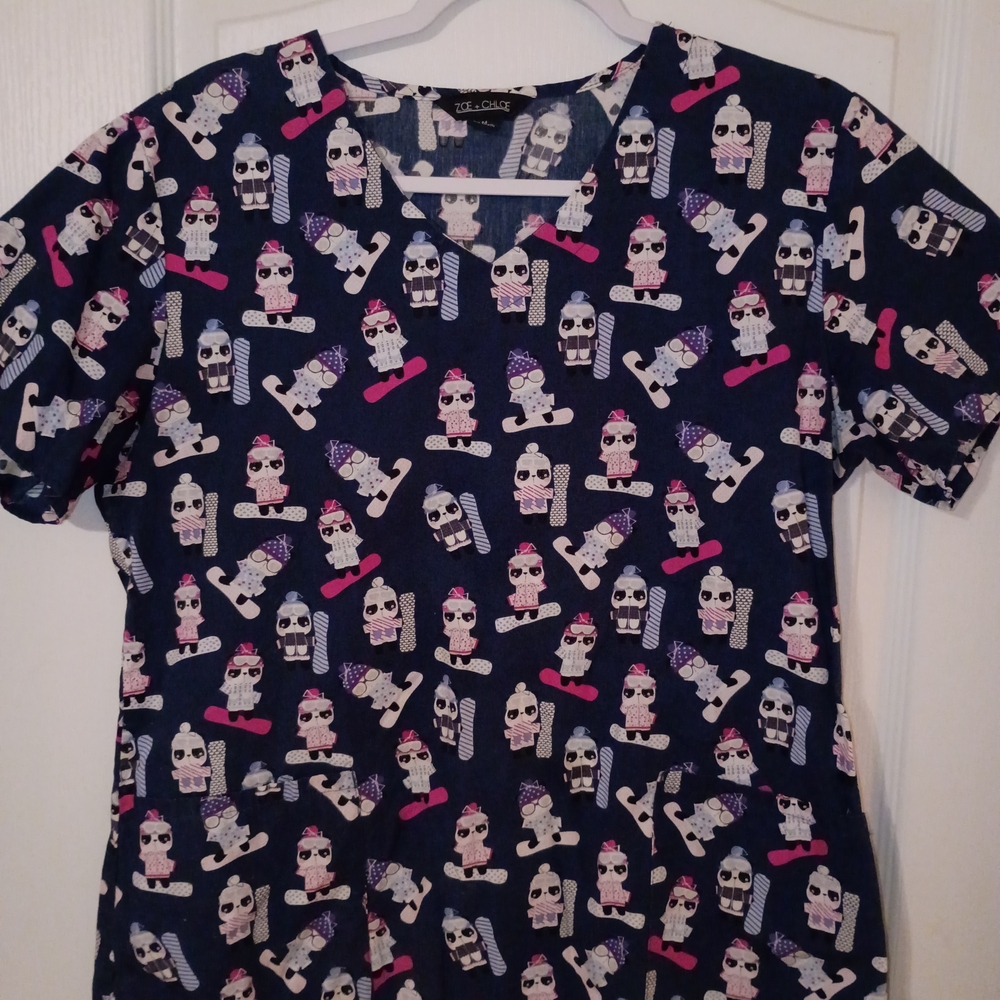 Snowboarding Panda Scrub Top